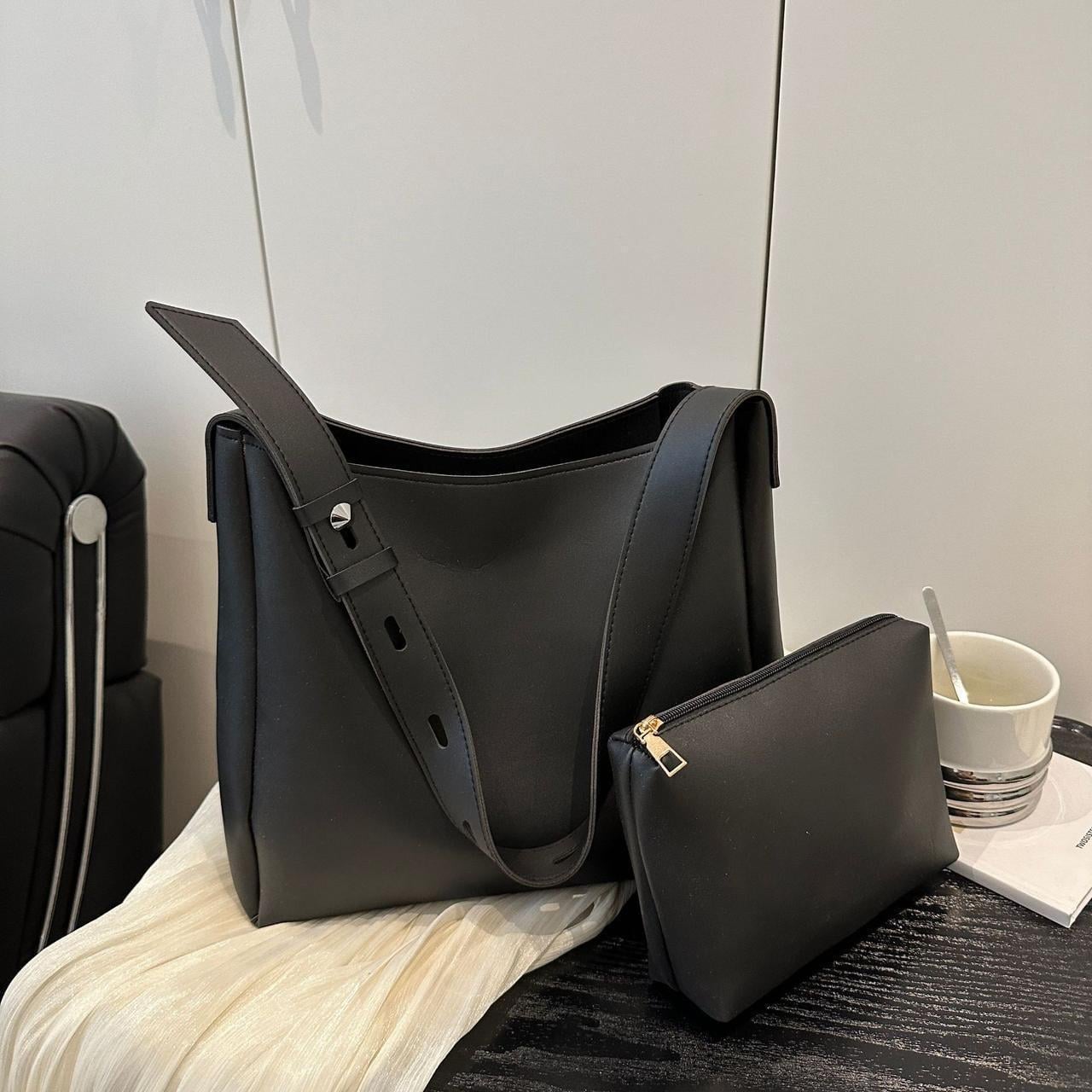 Жіноча сумка-шопер на плече Чорний (RN-266)