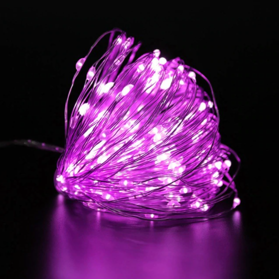 Гирлянда 200 LED на батарейках 3 AA медный провод Pink (47652)