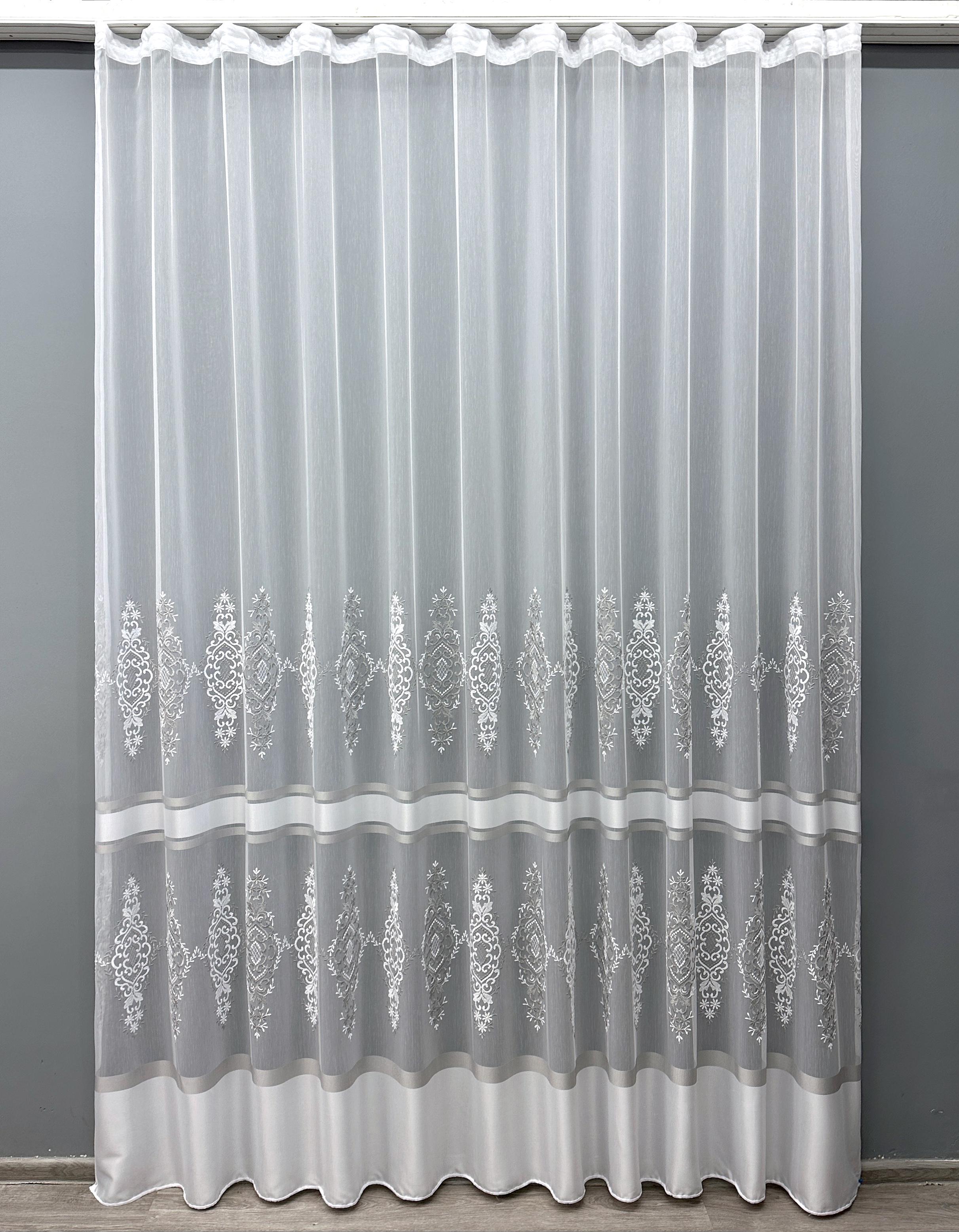 Тюль VR-Textil 1701т Бамбук с вышивкой и люрексом 300х270 см Белый/Серый (42-0706)