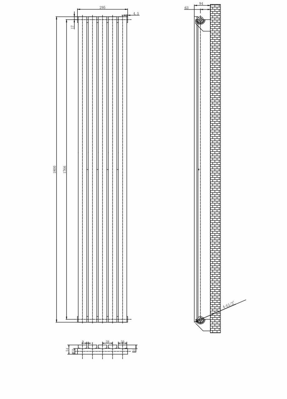 Радиатор дизайнерский вертикальный ARTTIDESIGN Terni 5/1800/295 Белый матовый (AD-TR 5.180.29.W) - фото 3