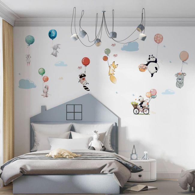 Стикеры детские на стену Животные на шарах Sticker Wall SW-00001010 40х80 см 3 листа 120х80 см