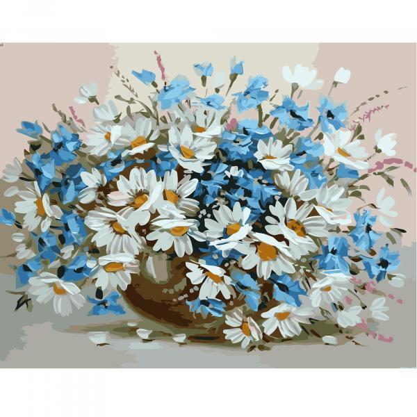 Набор для росписи по номерам Strateg Букет васильков с ромашками 40х50 см (VA-0668-mt)