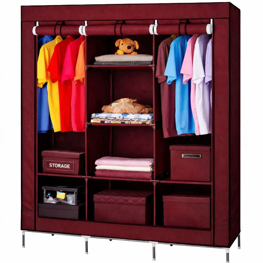 Тканевый шкаф для хранения одежды HCX Storage Wardrobe 88130 собираемый 175х45х135 см Бордовый (opt-105826)