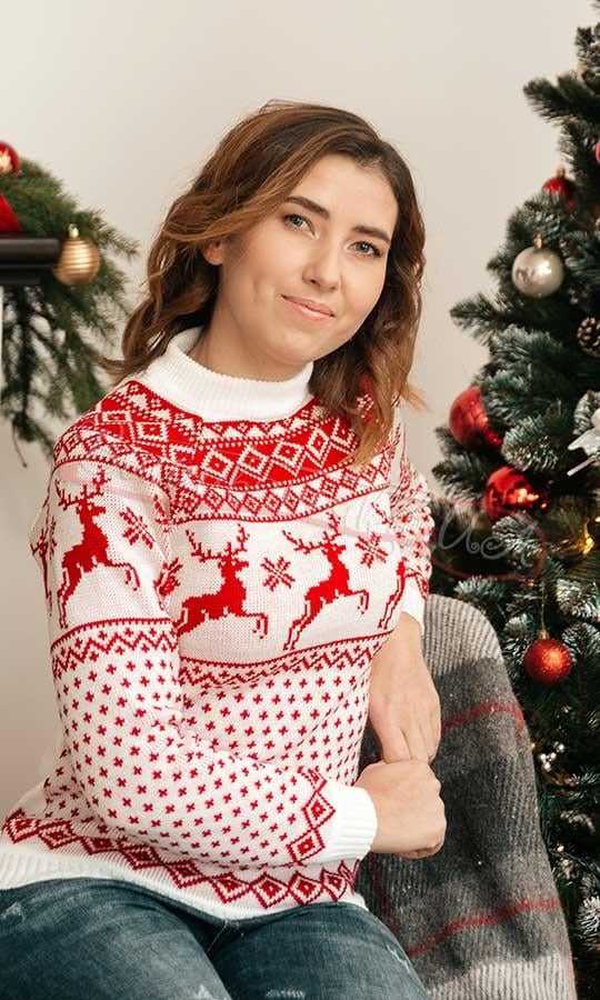 Светр новорічний жіночий Вишиваночка р. 52 Білий (2084) Светр новорічний жіночий Вишиваночка р. 52 Білий (2084)