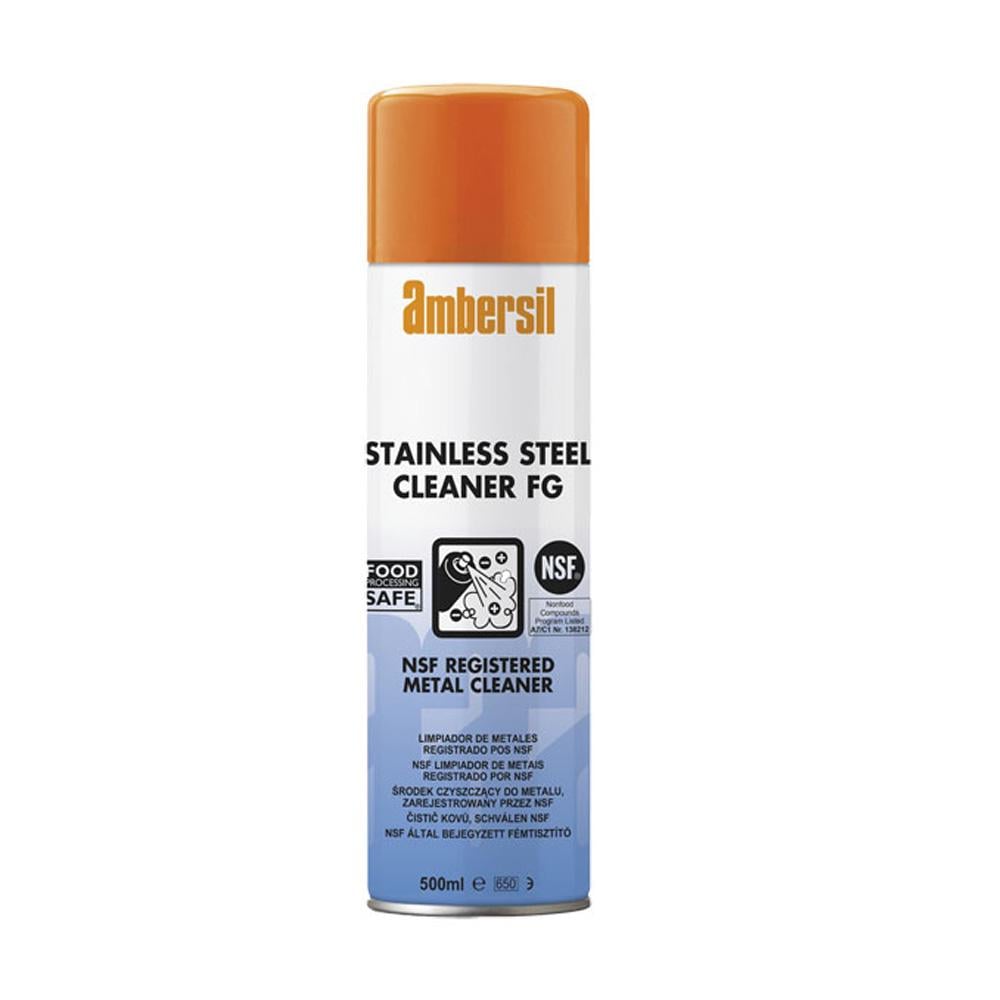 Моющее средство пищевое для нержавеющей стали Ambersil Stainless Steel Cleaner FG и до +70 °C аэрозоль 500 мл (30249)