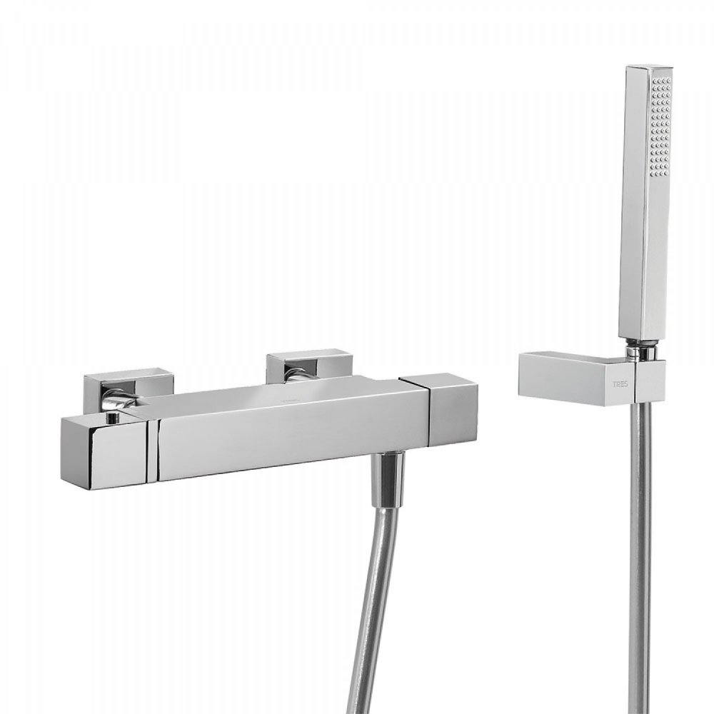 Смеситель для душа Tres CUADRO 1071649 термостатический однорычажный с душевым набором Хром (000012334)