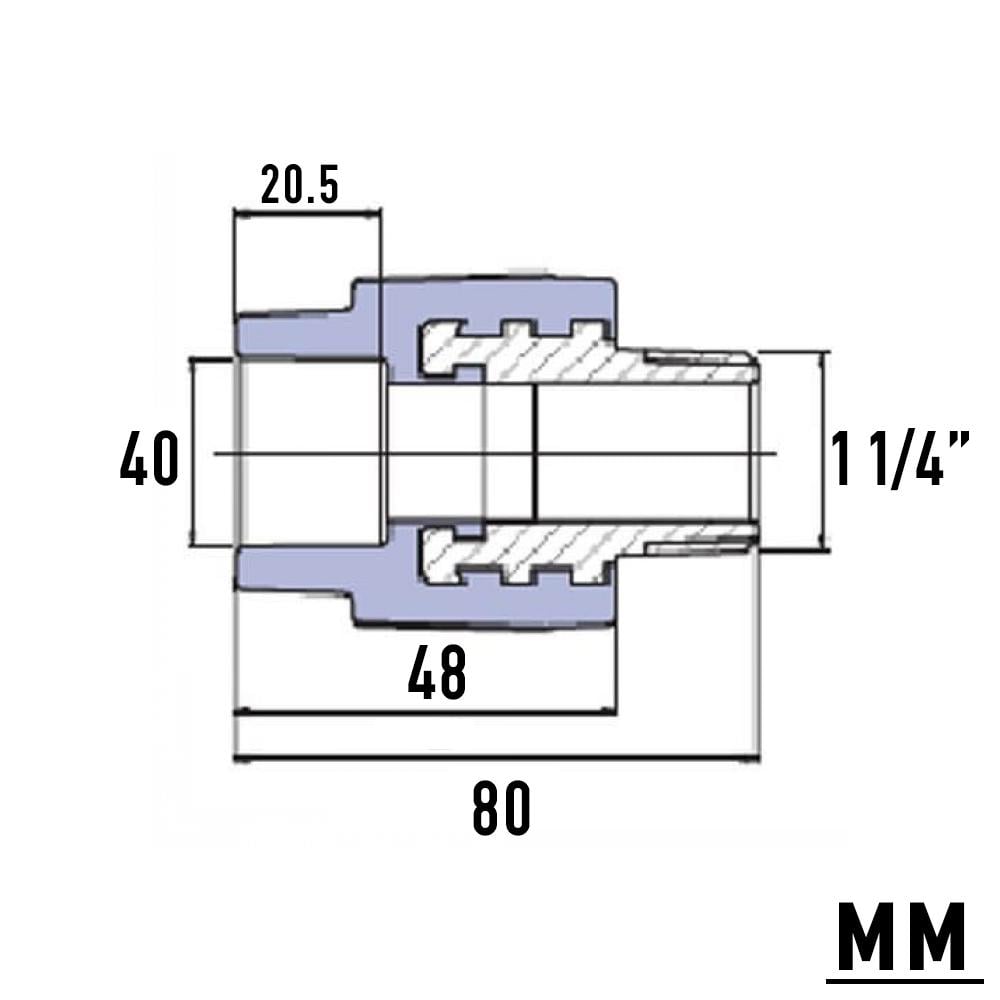 Муфта с металлической наружной резьбой под ключ Wavin PP-R 40 мм 1-1/4" - фото 2