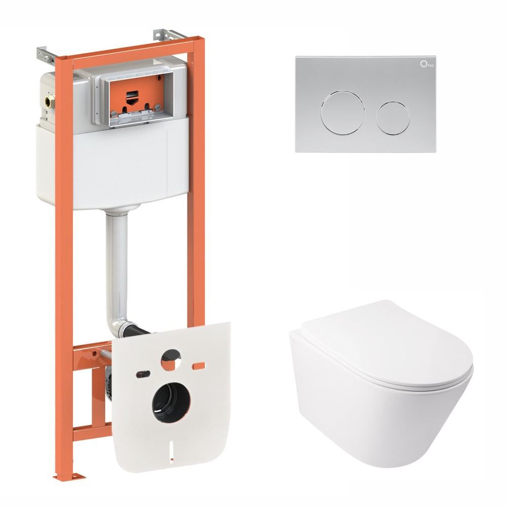 Інсталяція Qtap підвісний унітаз Swan Rimless/комплект інсталяції Nest 4в1 кругла клавіша Satin (2654804114)