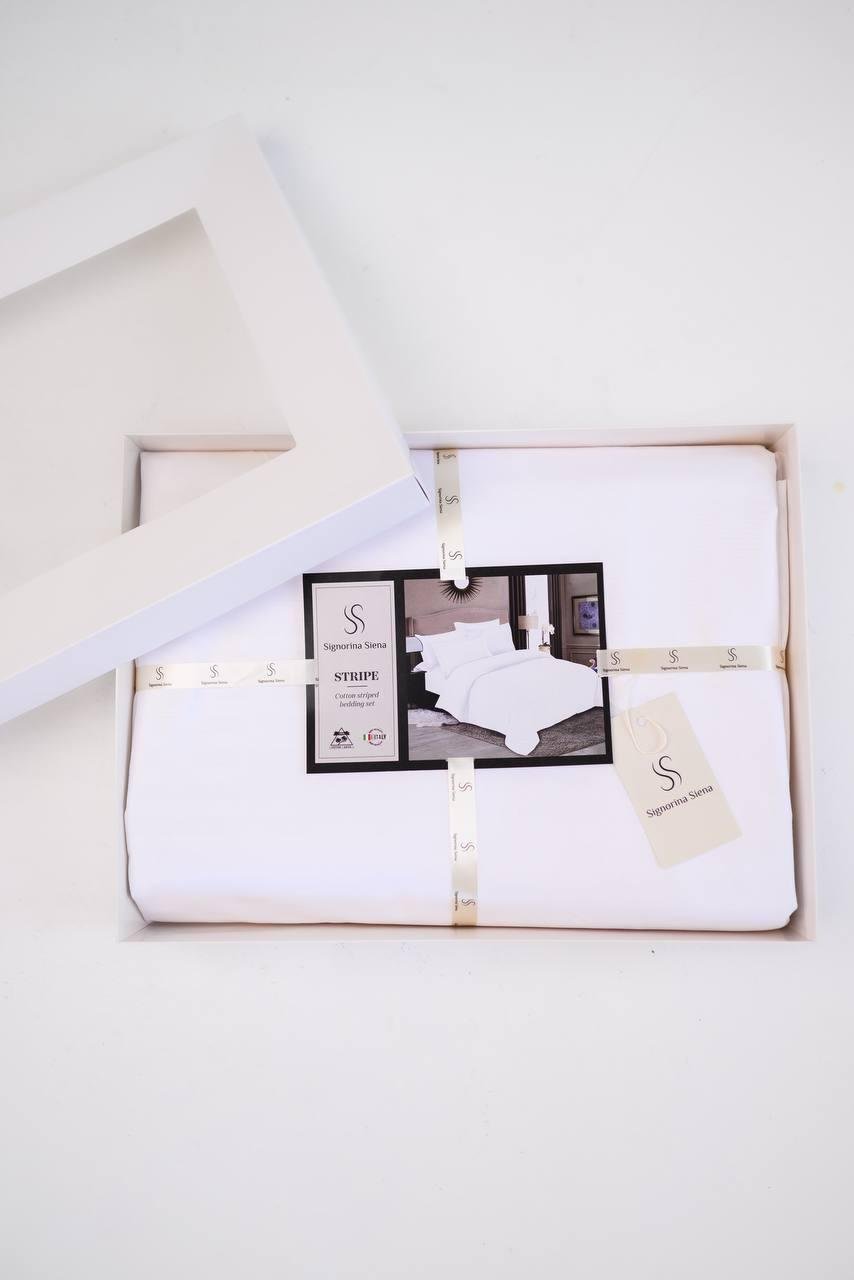 Комплект постільної білизни Signorina Siena зі страйп-сатину євро 50х70 см/70х70 см Білий (001E) - фото 1 Комплект постільної білизни Signorina Siena зі страйп-сатину євро 50х70 см/70х70 см Білий (001E) - фото 1