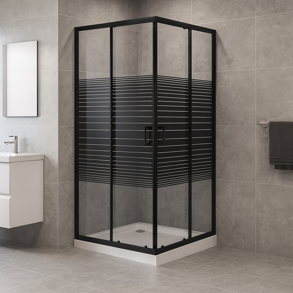 Душова кабіна Sunways LINEA SB-2 80x80х195 см низький піддон квадратна скло прозоре з принтом чорних ліній (C15574)