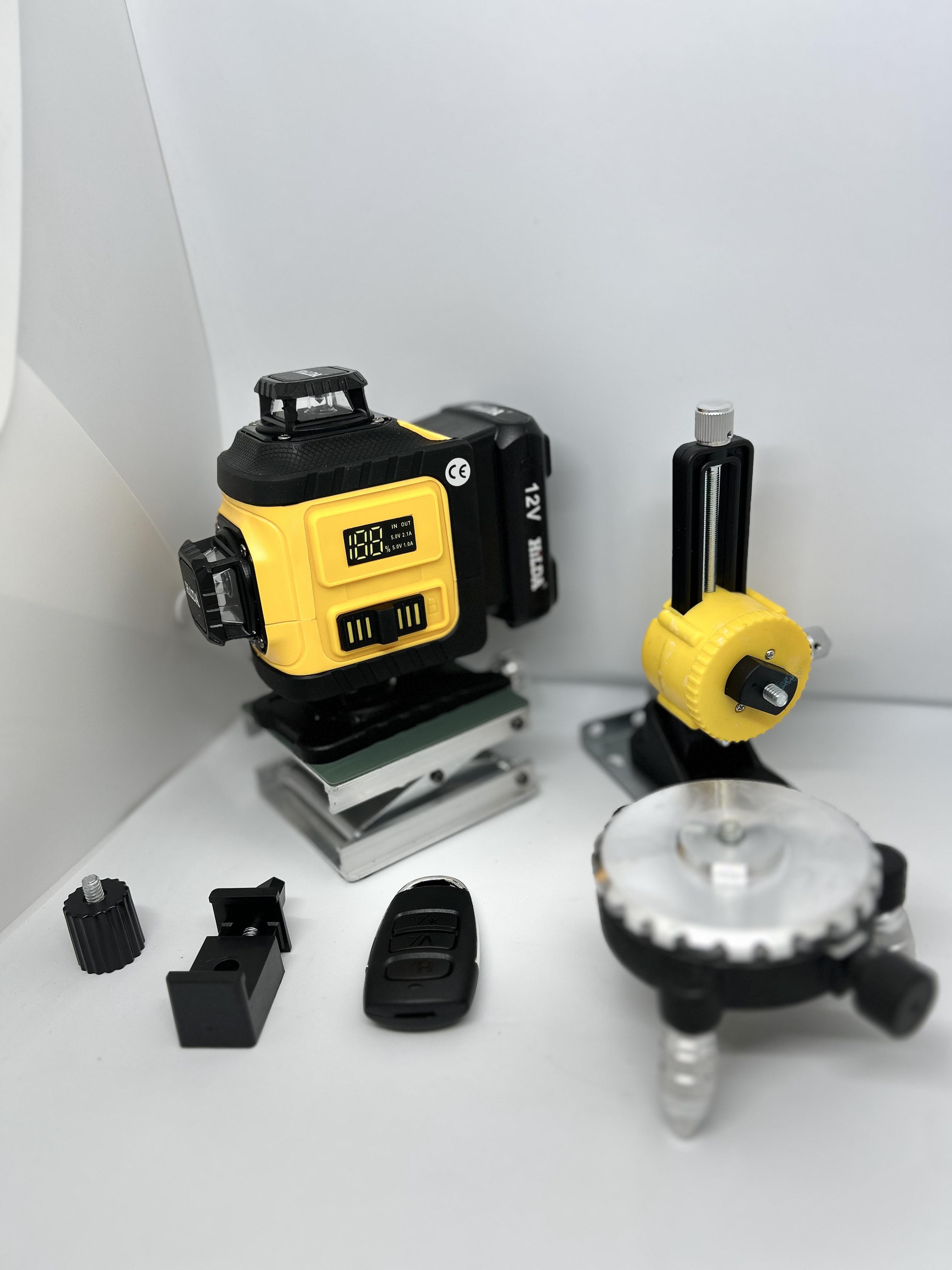 Лазерный уровень с зеленым лучом на 16 линий 360 градусов Hilda 4D Quick solution с поворотным основанием и башнями - фото 13