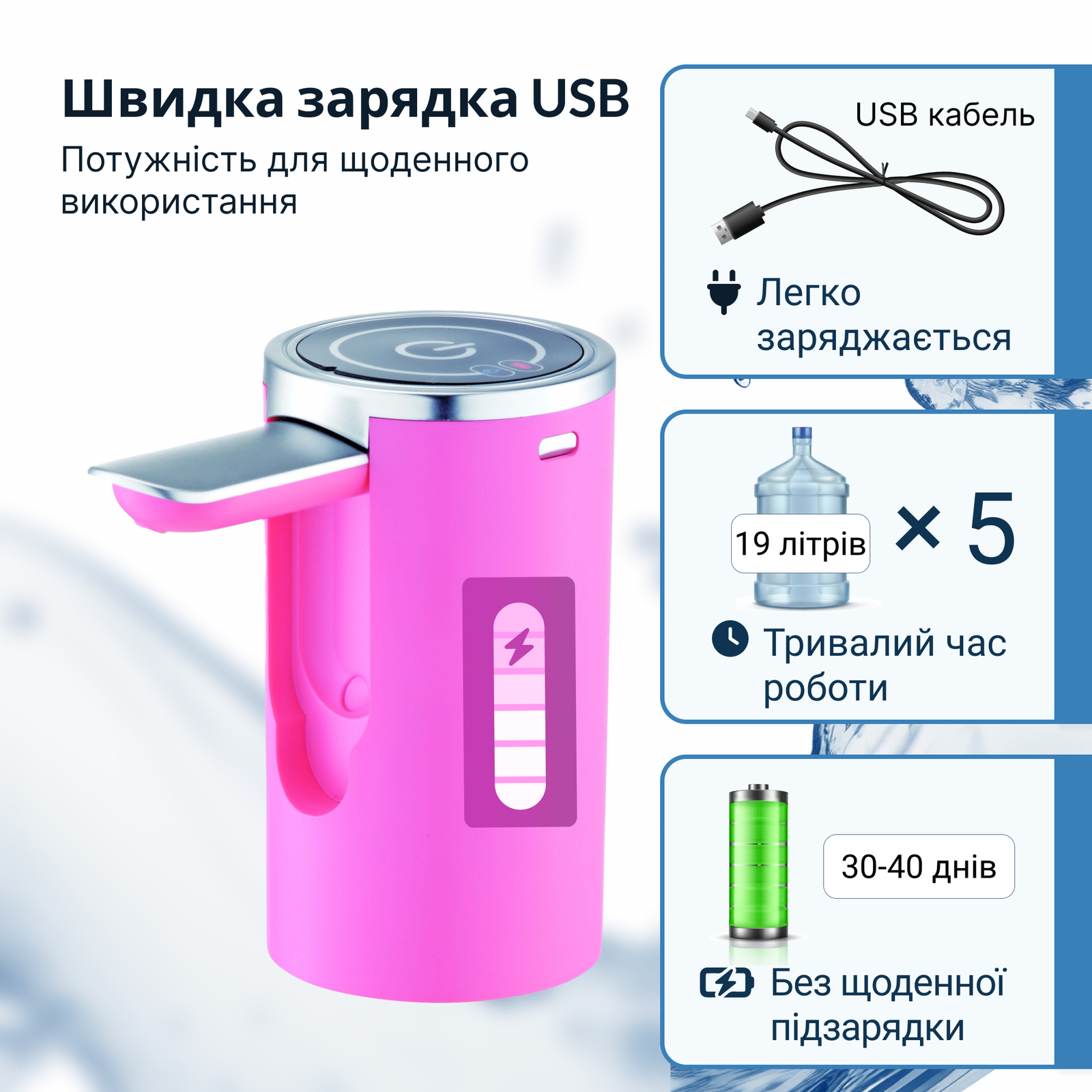 Помпа для воды электрическая VIO E23 со складным носиком Розовый (9966) - фото 3 Помпа для воды электрическая VIO E23 со складным носиком Розовый (9966) - фото 3