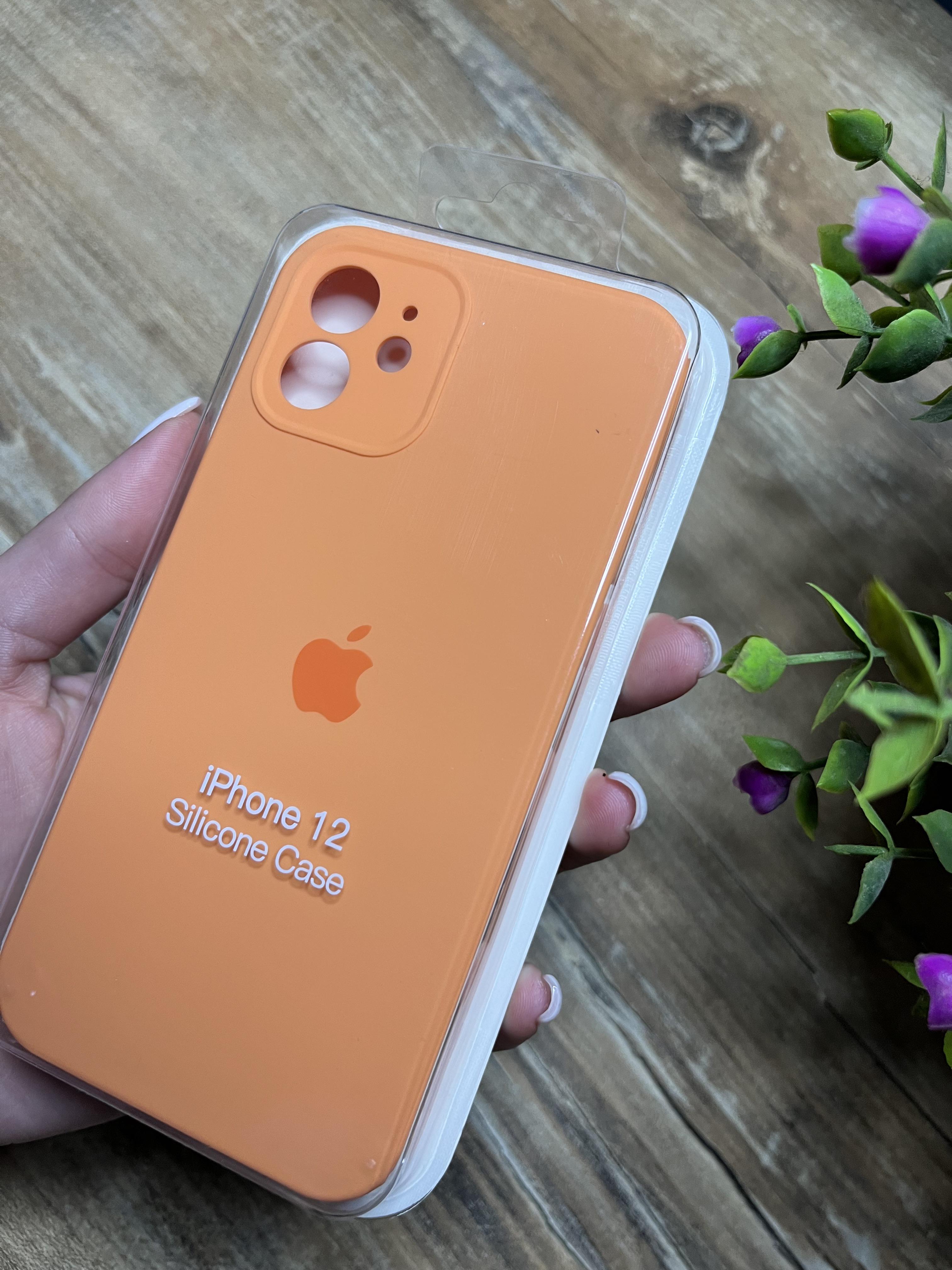 Чехол накладка на iPhone (Айфон) 12 квадратные борта silicone case full camera Apple