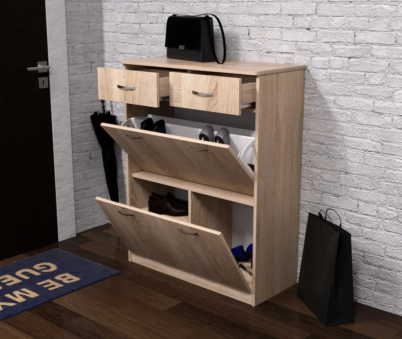 Тумба для обуви Kontinent No4 80х35х101 см Дуб Сонома (52402235) - фото 2 Тумба для обуви Kontinent No4 80х35х101 см Дуб Сонома (52402235) - фото 2