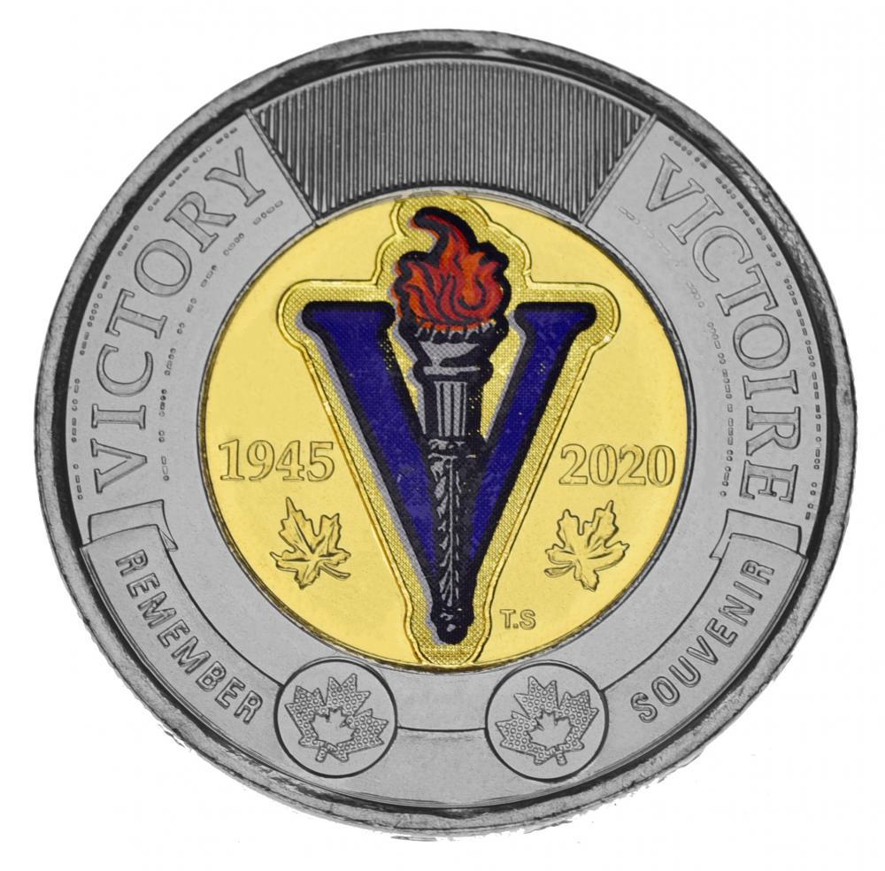 Коллекционная монета Канада 2 доллара 2020 Биметалл UNC 75 лет Победы во Второй мировой войне Цветная (М14808)