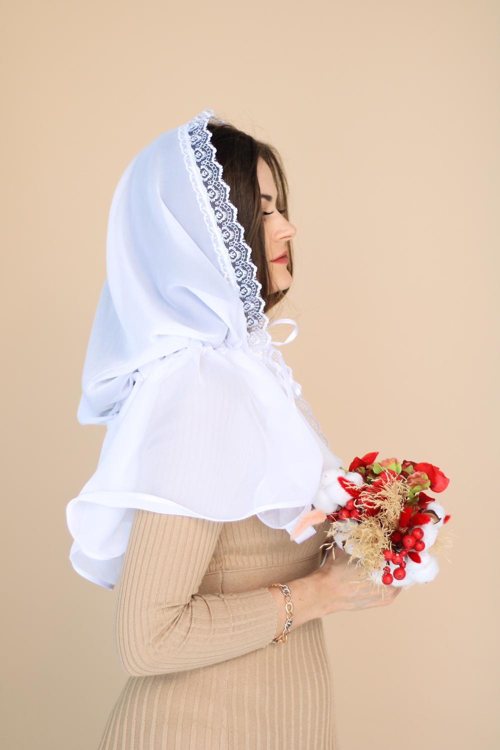 Палантин для храма на голову 80x120 см Белый (п005) - фото 6 Палантин для храма на голову 80x120 см Белый (п005) - фото 6