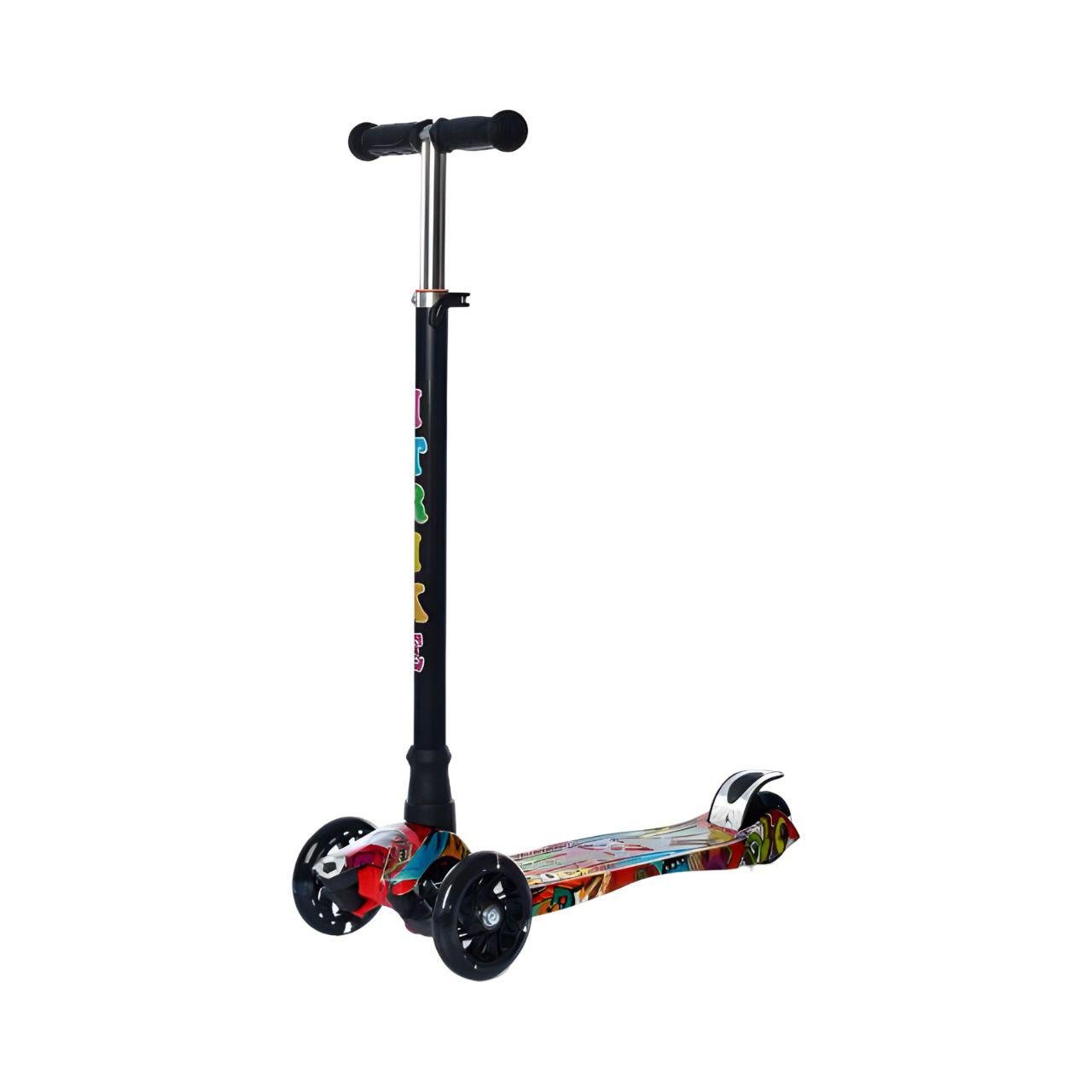 Самокат JR 3-055-3-WP35 с принтом 3 колеса PU Черный (24836247)