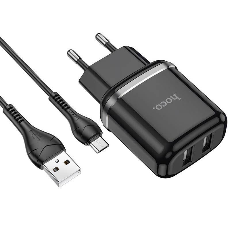 Мережевий зарядний пристрій Hoco N4 2USB 2,4A MicroUSB Чорний (00000048810_2)