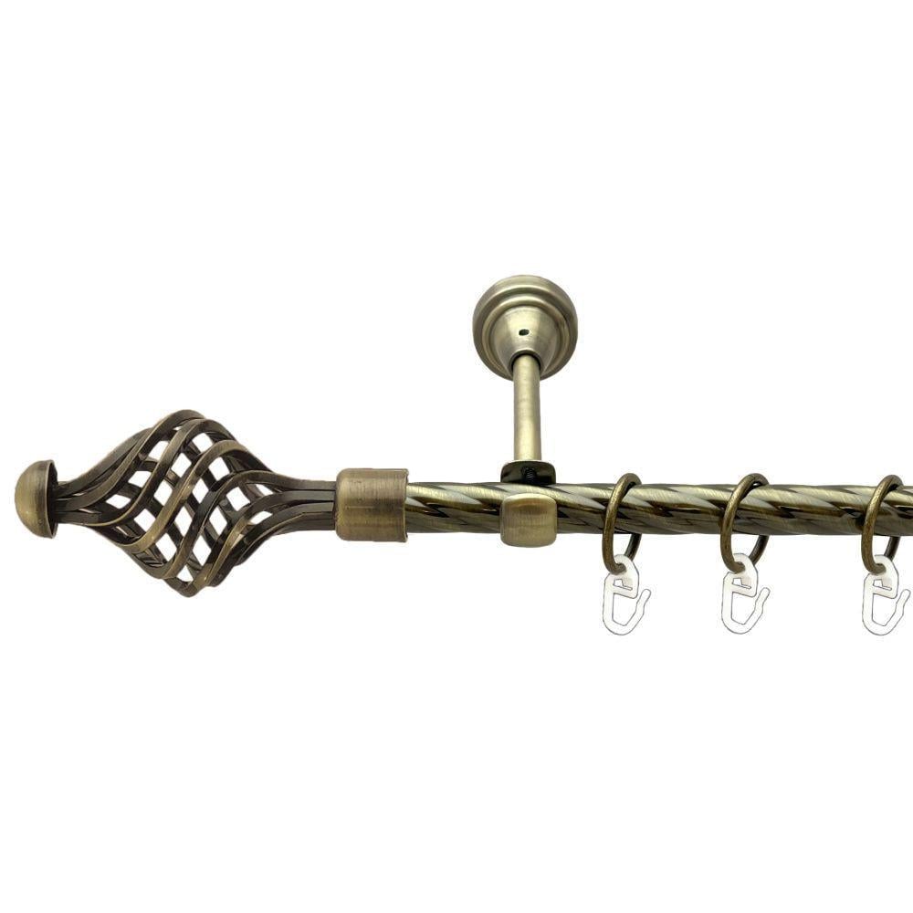 Карниз металлический Orvit Арезо однорядный открытый/скрученная труба/кольцо металлическое Антик 16 мм 160 см (00-00022281)