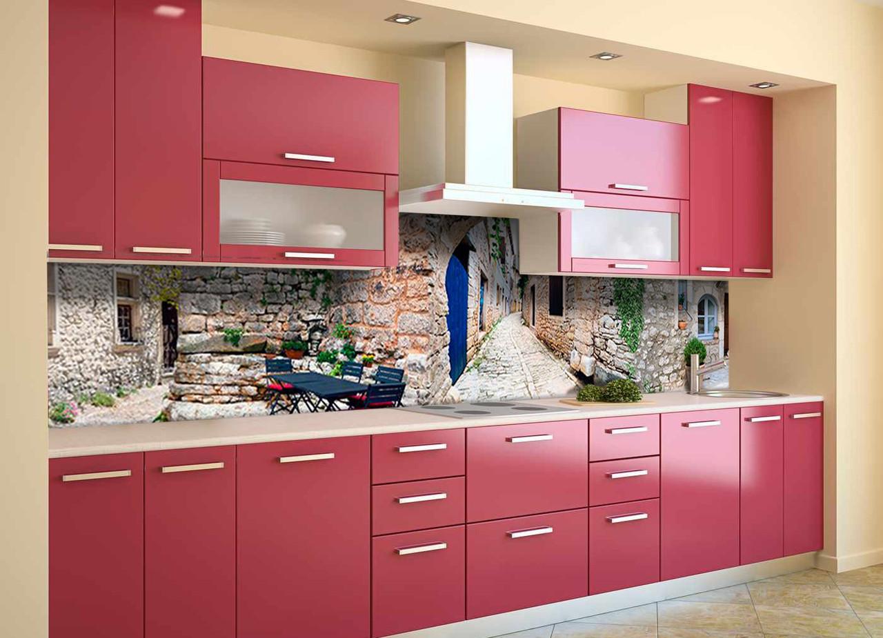 Кухонный фартук Серый Прованс каменные улицы из самоклеющейся виниловой пленки 65х250 см Серый