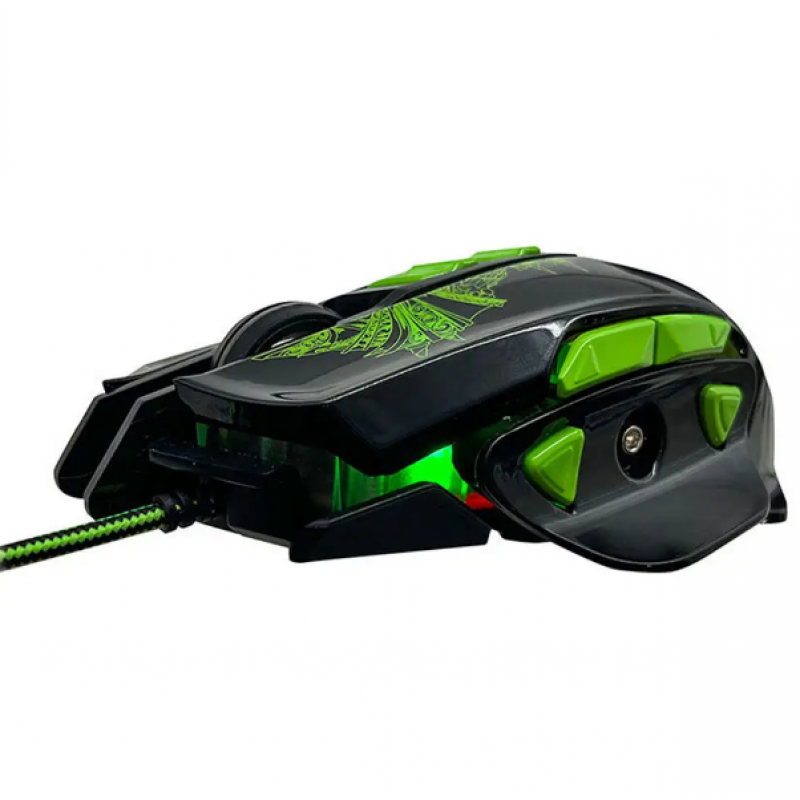 Компьютерная мышка игровая проводная Polosmart GamePro PGS 302 USB 7200 DPI с RGB-подсветкой черно-зеленая (PH01009)