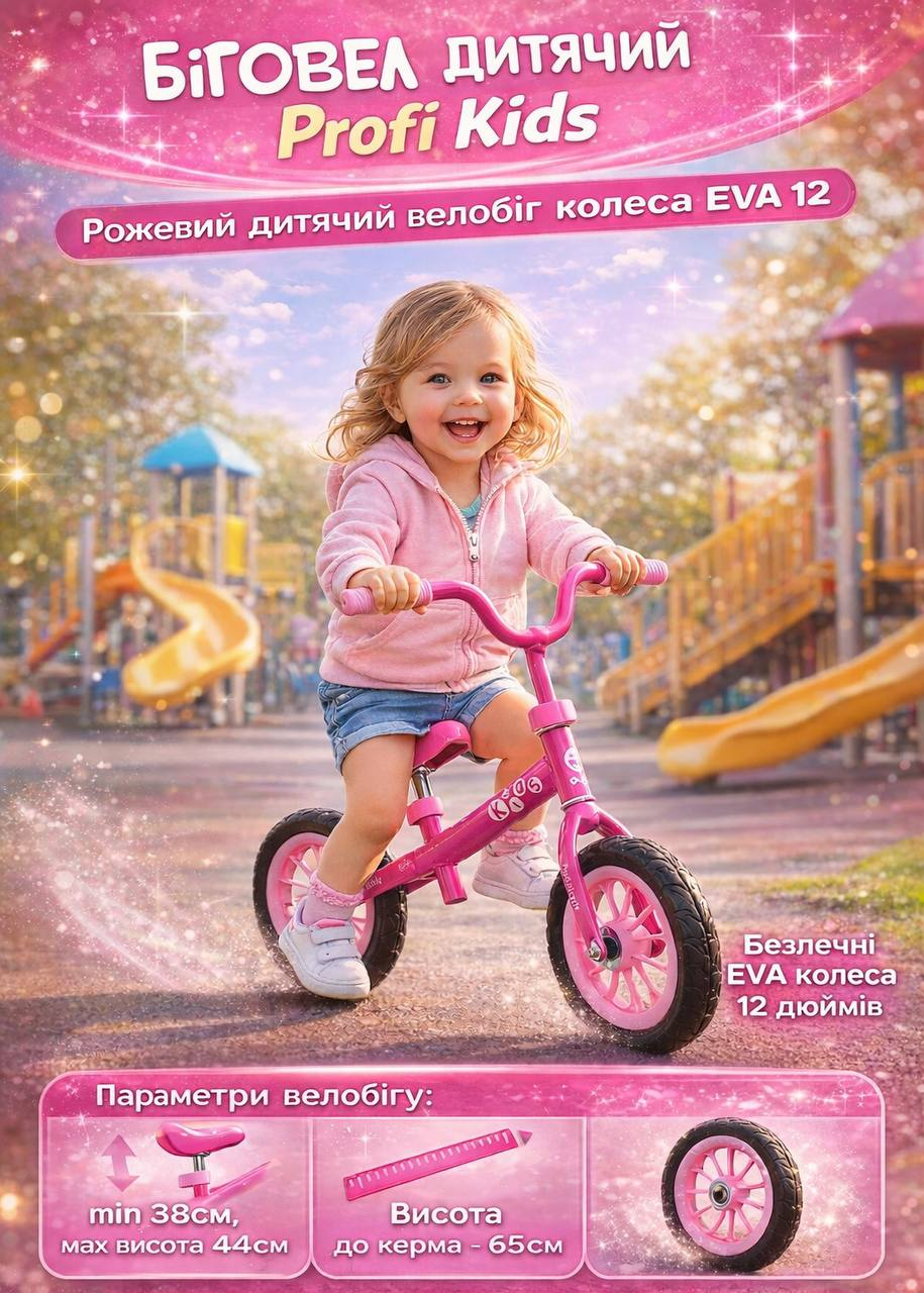 Біговел дитячий PROFI KIDS М 3255-1 колеса EVA 12 Рожевий (2913038263) - фото 2