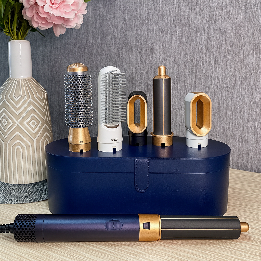 Стайлер Beauty для волосся Hair Style 5в1 з 5 насадками для укладання/випрямлення та об'єму волосся зі шкіряним кейсом Синій - фото 1 Стайлер Beauty для волосся Hair Style 5в1 з 5 насадками для укладання/випрямлення та об'єму волосся зі шкіряним кейсом Синій - фото 1