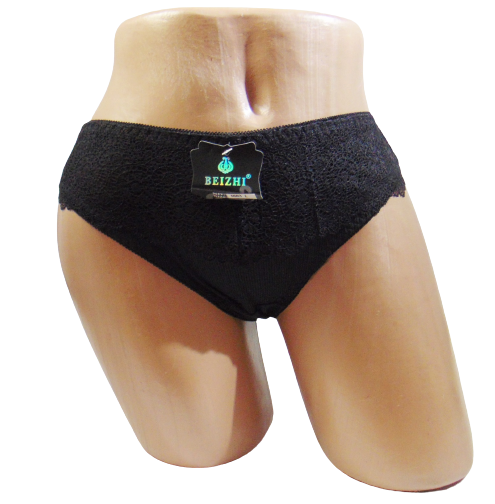 Женские трусики в рубчик Beizhi 6603 с кружевом XL Черный (1798809676)