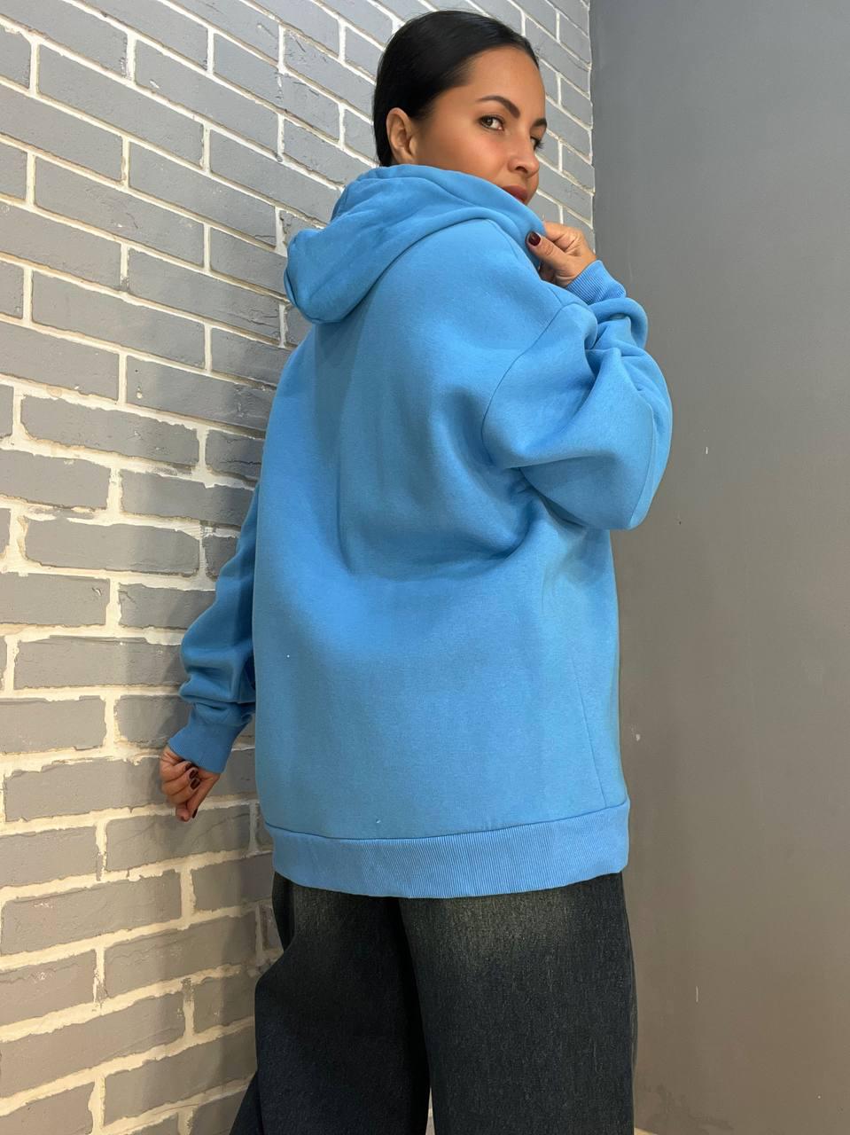 Толстовка жіноча QUZEN 482 подовжена на блискавці капюшон базова фліс утеплена OS Блакитний (993) - фото 3