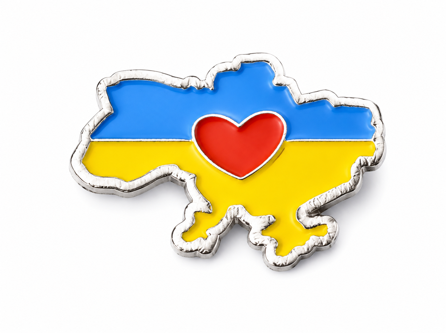 Значок пін карта України з сердечком велика Срібло (1872690147)