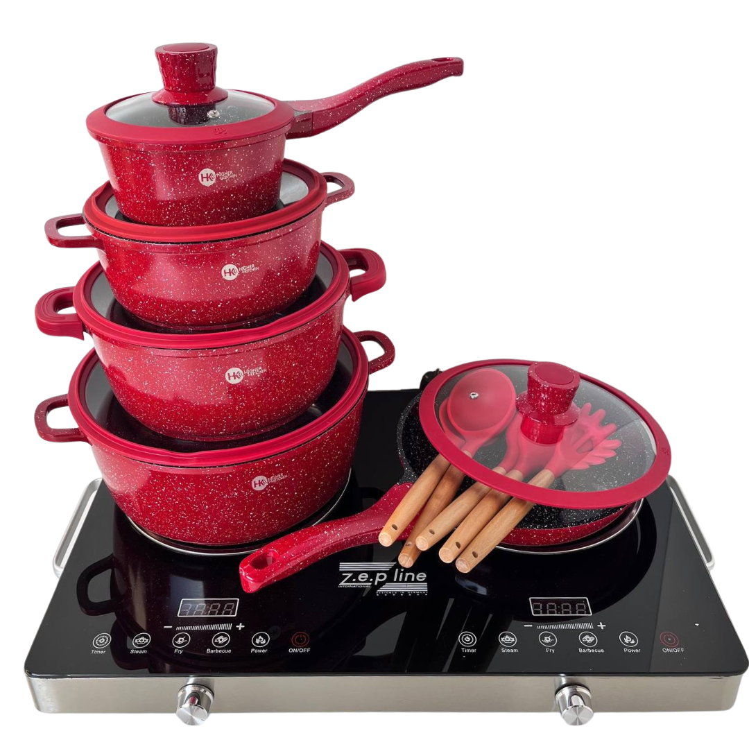 Набір посуду Higher Kitchen HK-316 з гранітним антипригарним покриттям 17 предметів Бордовий - фото 4 Набір посуду Higher Kitchen HK-316 з гранітним антипригарним покриттям 17 предметів Бордовий - фото 4