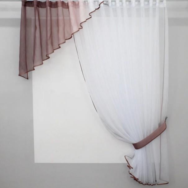 Комплект штор с ламбрекеном шифон/батист 300х170 см Белый/Марсала (00к 59-286)