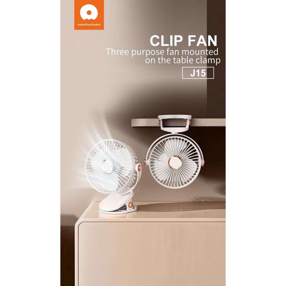 Портативный вентилятор на прищепке Wuw 1500mAh настольный со встроенным аккумулятором White ( J15) - фото 2 Портативный вентилятор на прищепке Wuw 1500mAh настольный со встроенным аккумулятором White ( J15) - фото 2