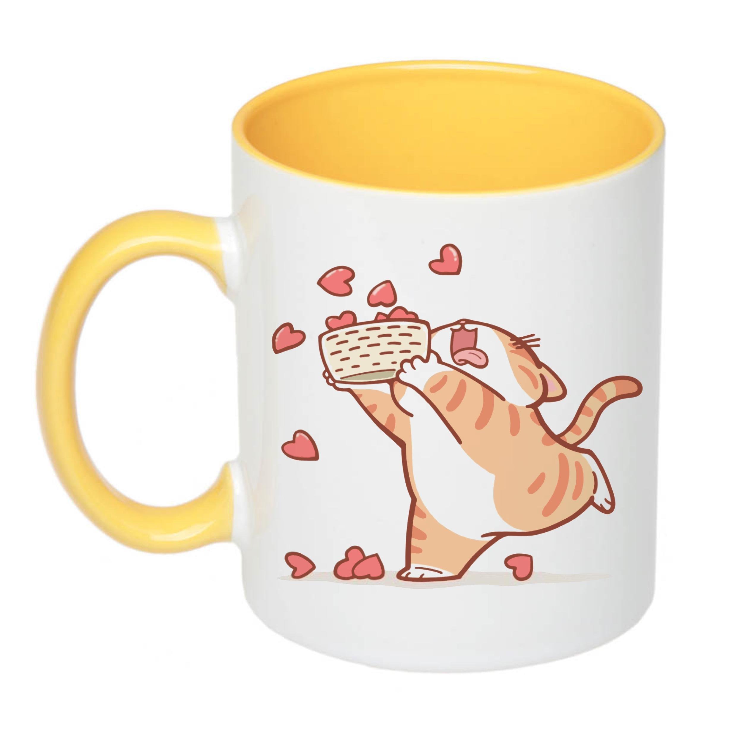 Чашка с принтом "Котик з сердечками" 330 мл Желтый (18758) Чашка с принтом "Котик з сердечками" 330 мл Желтый (18758)
