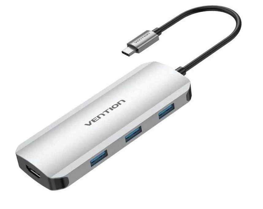 USB-хаб Vention USB-C to HDMI/USB 3.0x3/SD/TF/PD Docking Station Gray 0.15M Aluminum Alloy Type (TOJHB)