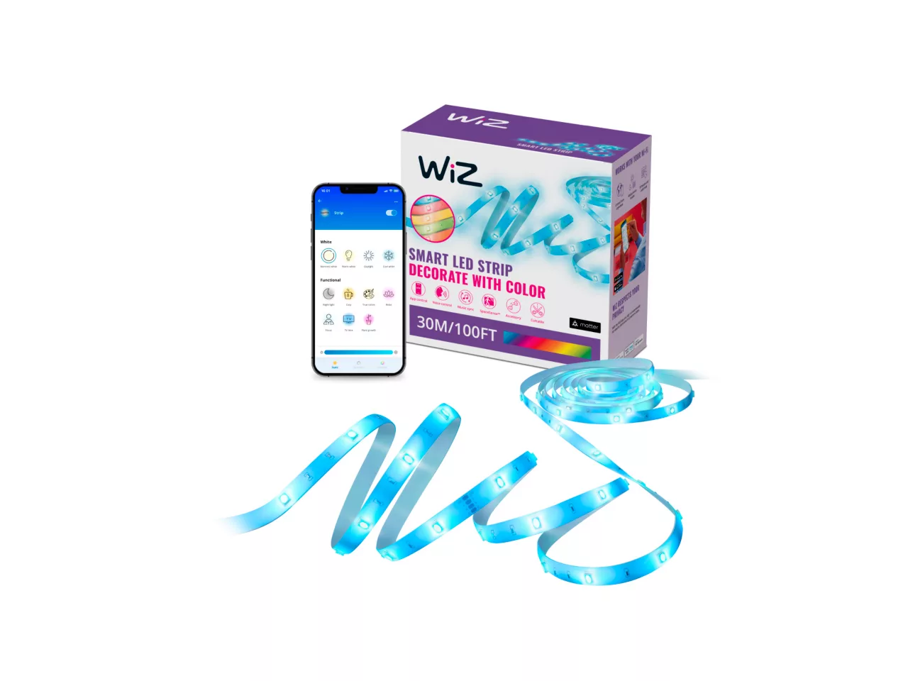 Умная лента WiZ LED Strip RGB/WiFi/Matter LED 2х15 м Умная лента WiZ LED Strip RGB/WiFi/Matter LED 2х15 м