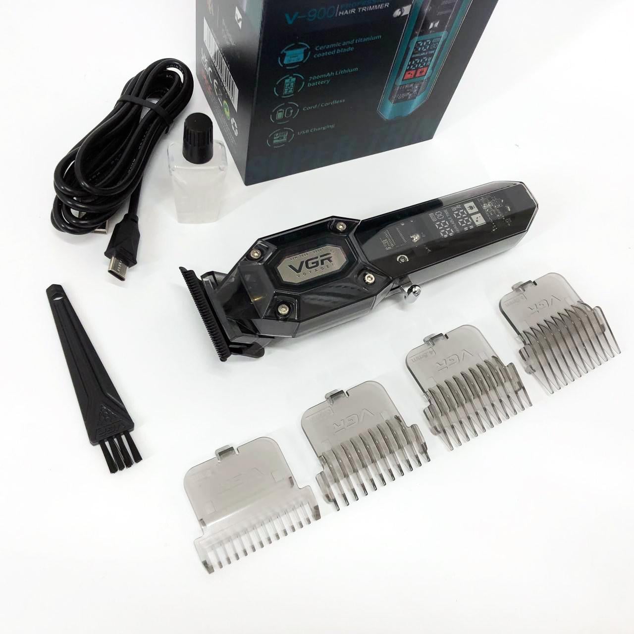 Машинка для стрижки акумуляторна VGR V-900 з дисплеєм Чорний (13348576)