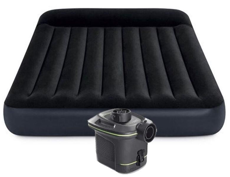 Надувной матрас Intex 64148 с подголовьем с электронасосом 137х191х25 см Черный (34-9-64148)
