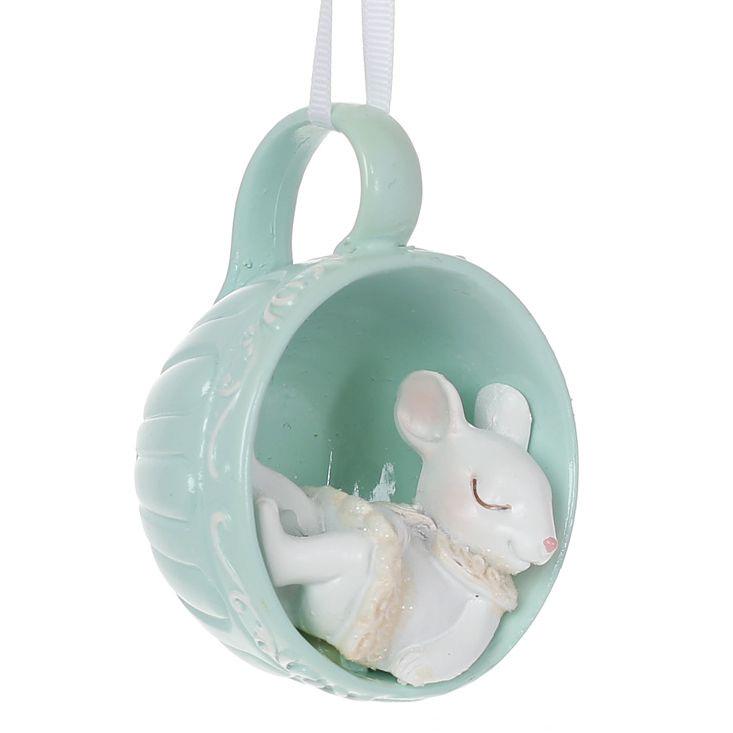 Декоративная подвеска Bonadi Мышонок в чашке 9,5 см Голубой (838-414)