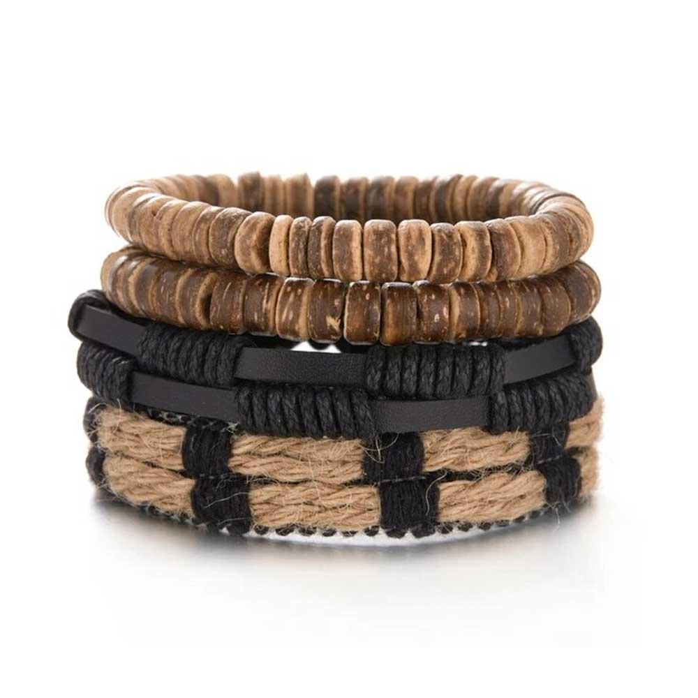 Набір браслетів чоловічих плетених шкіряних універсального розміру Коричневий (NR0519) Набір браслетів чоловічих плетених шкіряних універсального розміру Коричневий (NR0519)