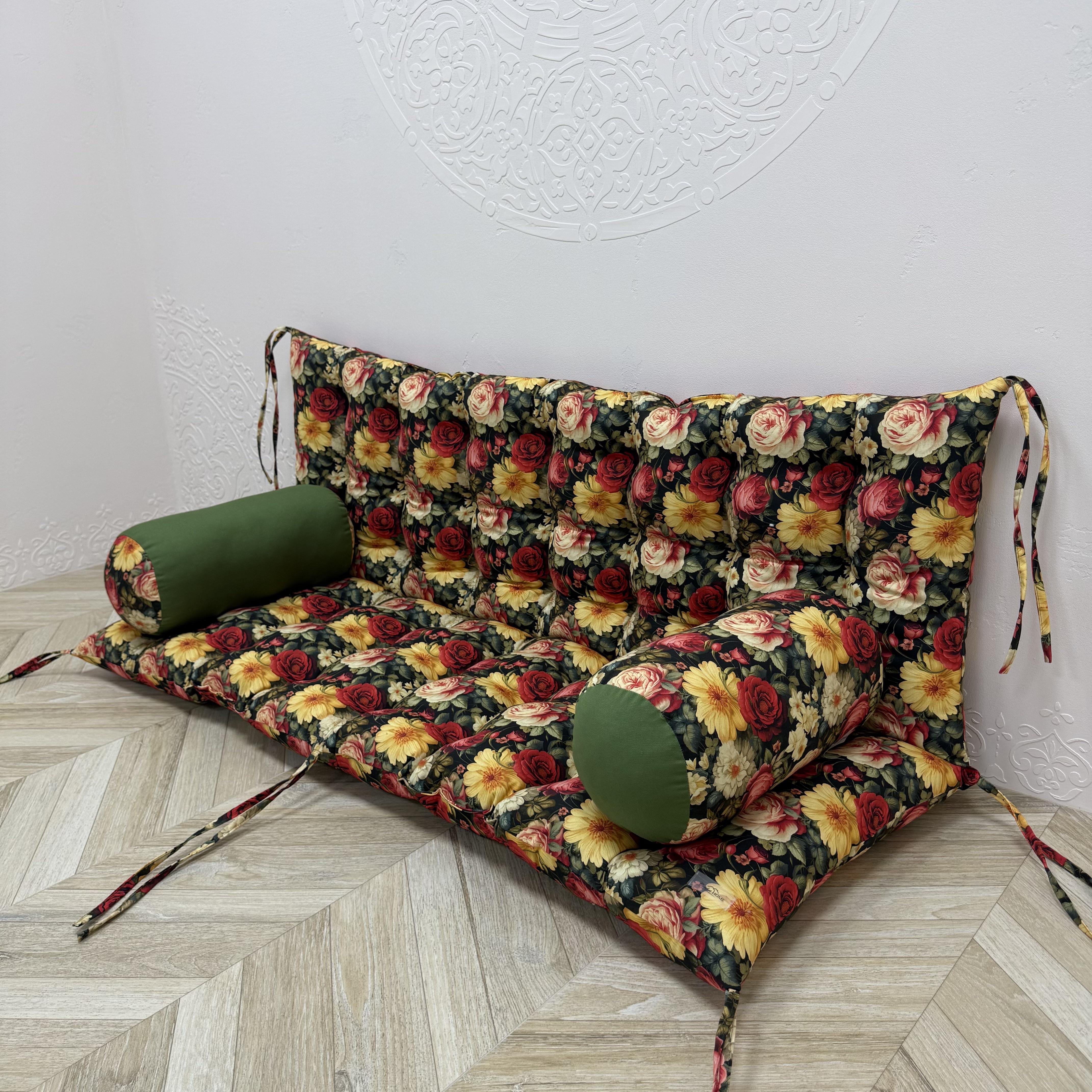 Подушка Comfort Home Black rose на поддоны/качели/каркасы/садовую мебель с валиками 100х50х50 см