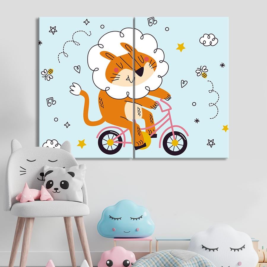 Картина в детскую комнату Сказочный лев на велосипеде 71x51 см (A1429-2)