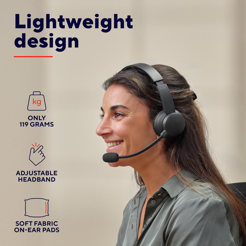 Гарнитура Trust Ayda Wireless с микрофоном и ENC шумоподавлением для офисного использования Черная (632370) - фото 10 Гарнитура Trust Ayda Wireless с микрофоном и ENC шумоподавлением для офисного использования Черная (632370) - фото 10