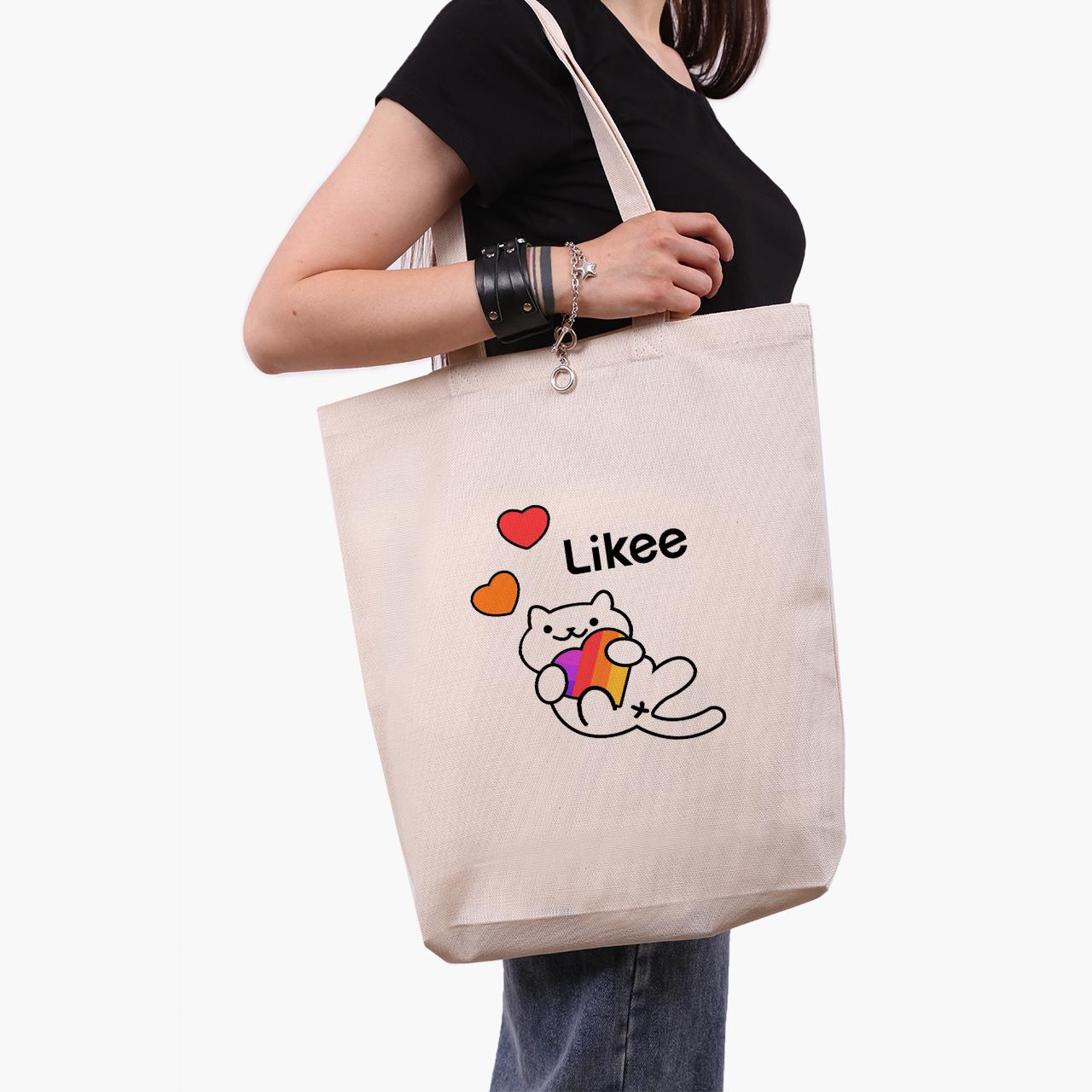 Еко сумка шоппер Likee Cat 41х39х8 см Бежевий (9227-1039-WTD)