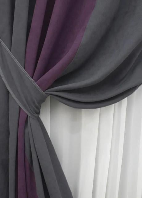 Штори комбіновані 1,5х2,7 м 2 шт. Графітовий/Баклажановий (016дк/1031-1190-1031ш) - фото 4 Штори комбіновані 1,5х2,7 м 2 шт. Графітовий/Баклажановий (016дк/1031-1190-1031ш) - фото 4