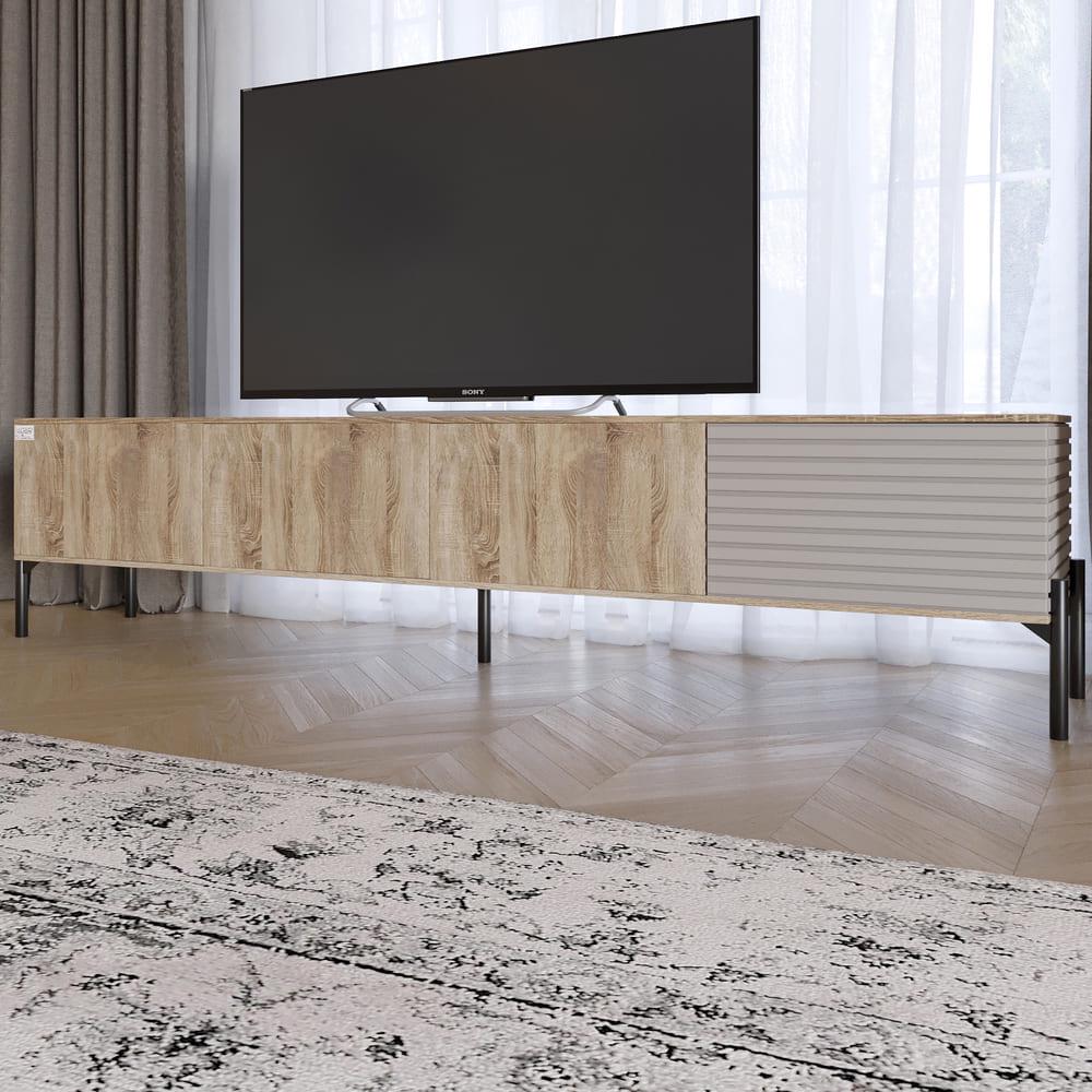 Тумба под телевизор Lion Грей на черных металлических ножках Дуб Сонома трюфель/Кашемир (000-000-2515)