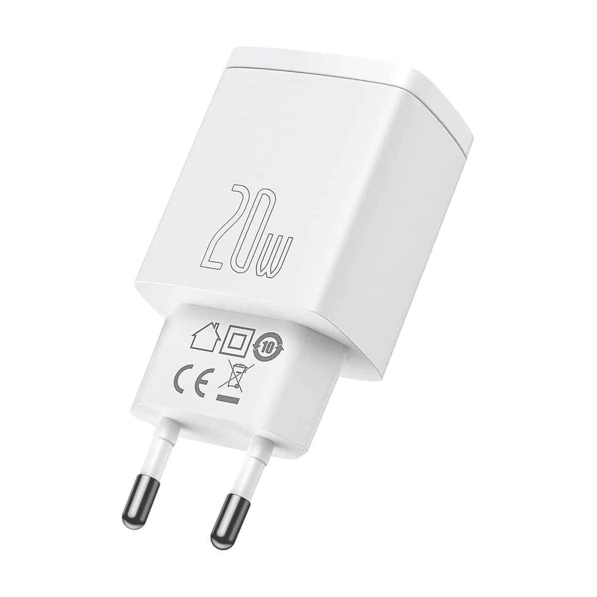 Зарядний пристрій Baseus 20W USB+Type-C Compact Quick Charger QC3.0+PD3.0 3A White (CCXJ-B02) - фото 2