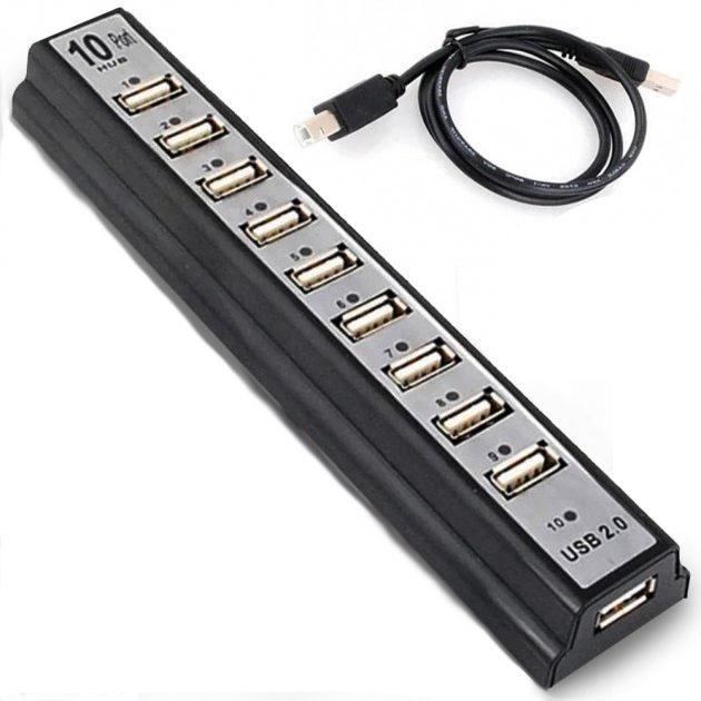 USB-хаб UKC USB 2,0 на 10 портов Черный (5005/L)