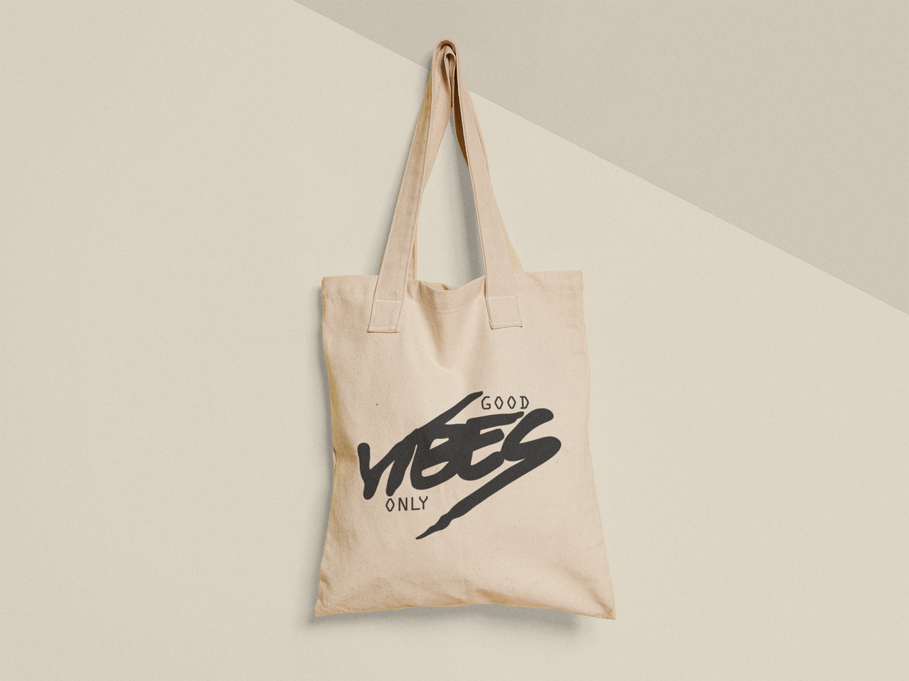 Эко-сумка шоппер с принтом "Good vibes only" 38х40 см Бежевый (ПН432-Т) Эко-сумка шоппер с принтом "Good vibes only" 38х40 см Бежевый (ПН432-Т)