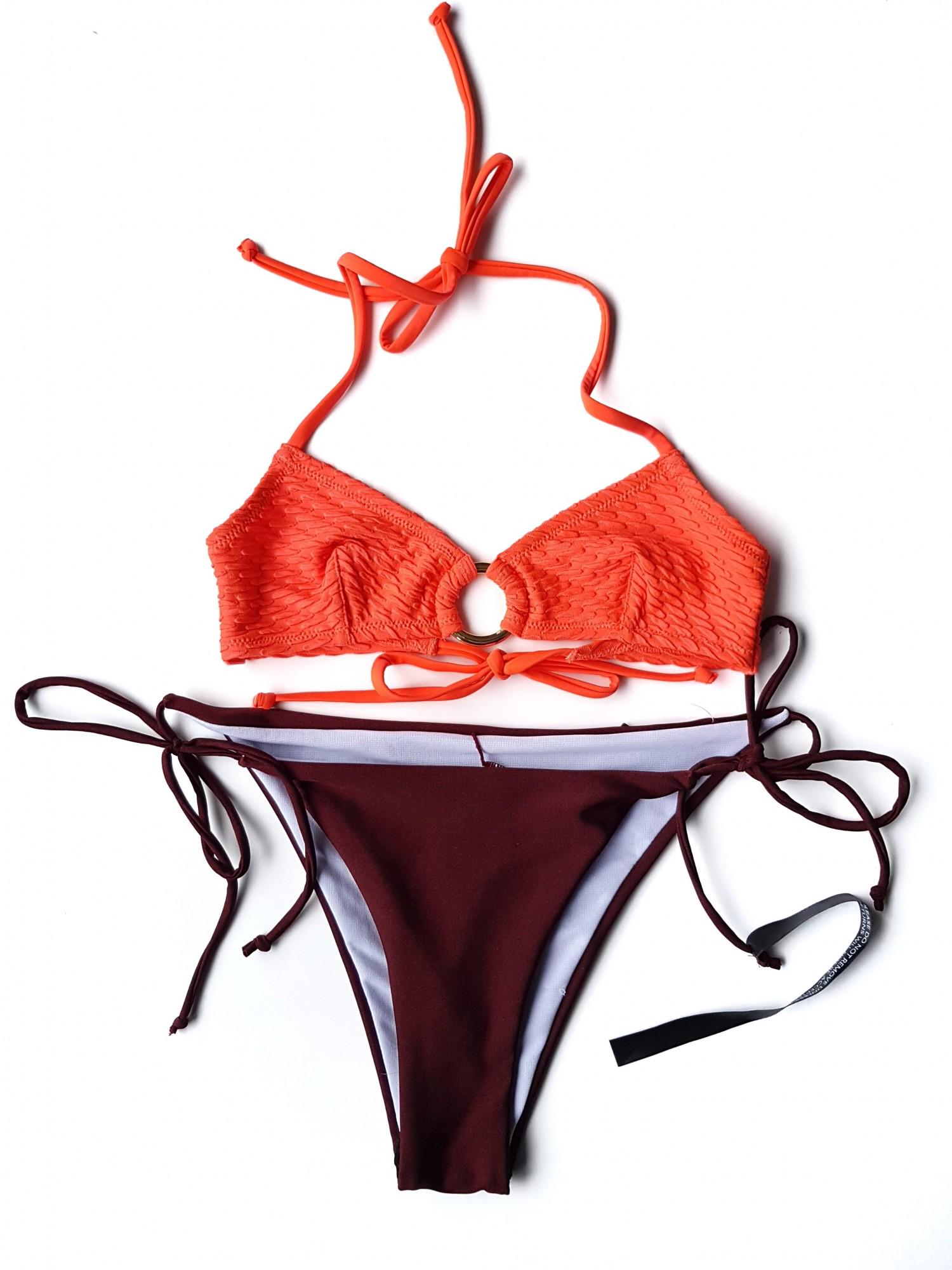 Купальник раздельный Boohoo 9458 XS р. 40 Оранжевый/Коричневый